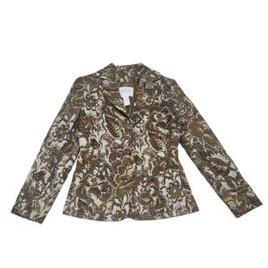 Vtg Y2K Votre Nom Blazer Sz 4 Brown Floral Tapestry Academia Old Money